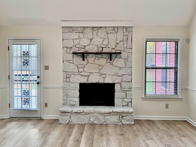 Details featuring a fireplace and hardwood / wood-