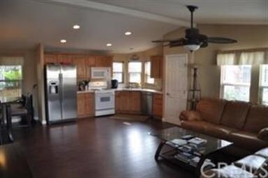 Great room with wood flooring