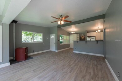 View from living room into kitchen