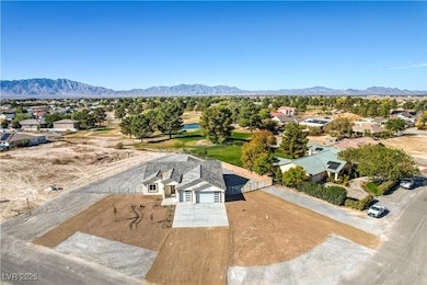 Aerial perspective of suburban area with mountains