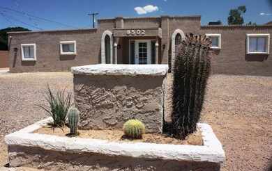 Front planter with house in background