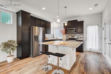 SLeek kitchen leads to backyard