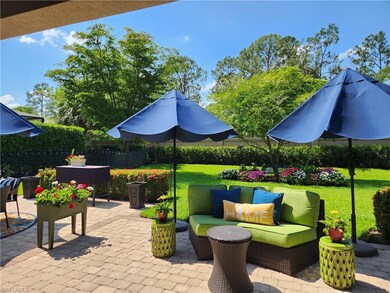 Extended paver patio situated on a large, private 