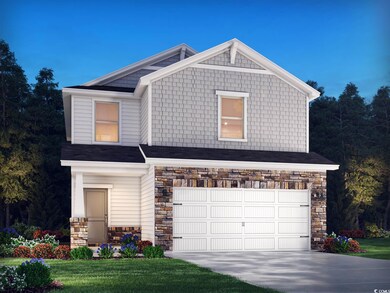View of front facade featuring stone siding, driveway, a garage, and a front lawn