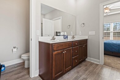 Ensuite bathroom with wood finished floors, a sink