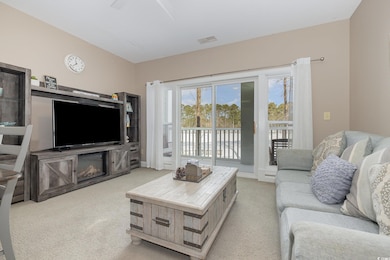Living room with light colored carpet