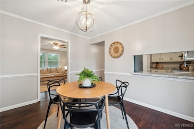 Dining area featuring dark wood finished floors, c