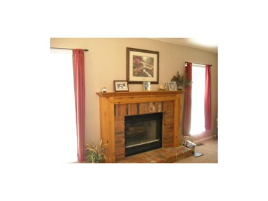 Brick fireplace in great room