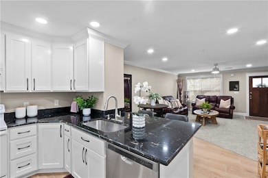 Kitchen with stainless steel dishwasher, crown mol