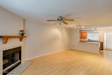 Open living room and fireplace