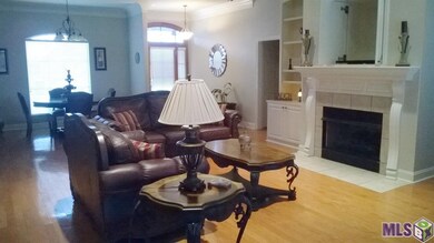 Open living area with wood floors and working fire