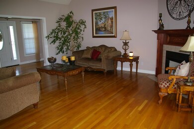 Living Room with Fireplace, cathedral ceiling and beautiful hardwood floors