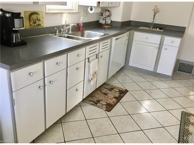 Kitchen With White Cabinets And White Ceramic Tiles.