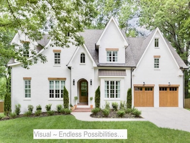 French country style house with a garage, brick s