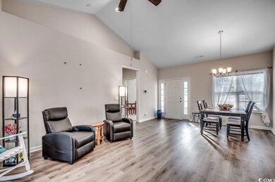 Interior space with ceiling fan with notable chand