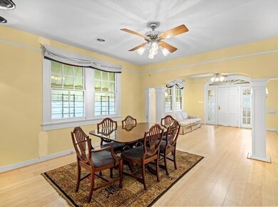 Dining room looking into living room with original