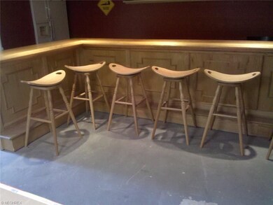 Custom made bar in basement with stools