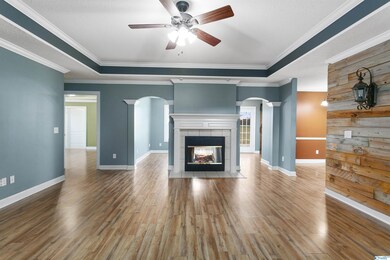 Living room with custom shiplap and double-sided f