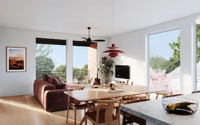 Dining area featuring light wood-style flooring a
