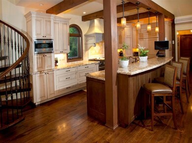Galley style kitchen and entertaining ba