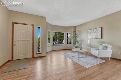 View of entry and living room with hardwood flooring