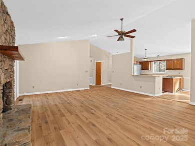 open concept living to kitchen