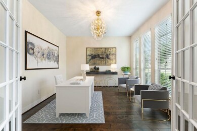 Home office with double French doors. Virtually St