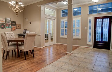 The formal dining area sits next to the front stud