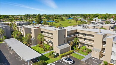 Aerial view of a nearby body of water and a golf course
