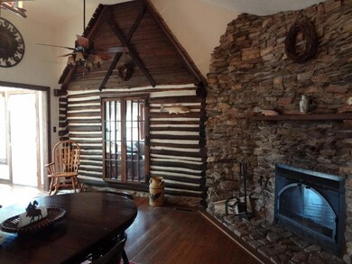 Stone Fireplace & Entry to Den