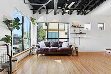 Vaulted ceilings with exposed beams bring a touch of sophistication