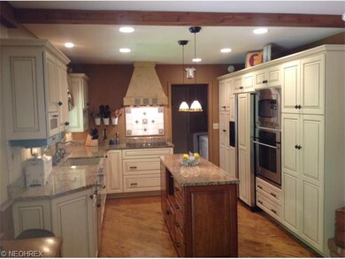 Stunning chef's kitchen with hardwood floors, gran