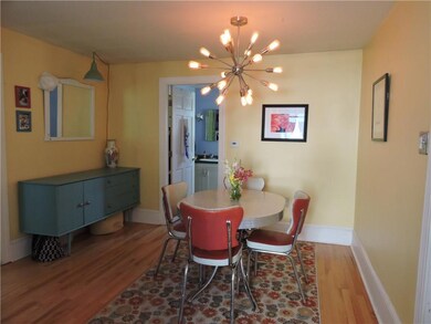 Comfortable dining room with wood...