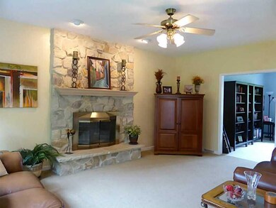 Family Room. Includes stone hearth and gas log fir