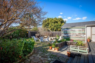 Backyard with veggie beds