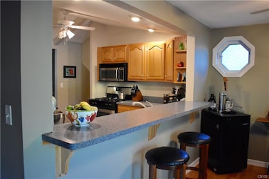 Large bar makes this space nice and open.