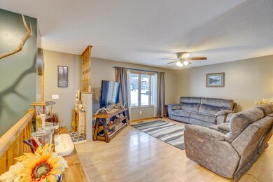 The welcoming living room is just inside the front door and has a great big south facing window to let all the light in.