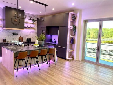 Bar with pendant lighting, light hardwood / wood-s