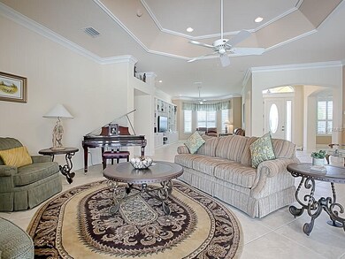 Lovely open living room looking towards the family