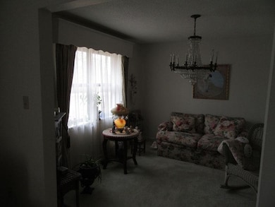 featuring an inviting chandelier, carpet, a firepl