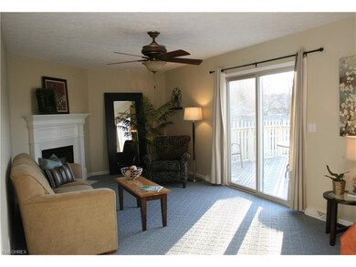 Family room with gas fireplace. Patio doors to lar