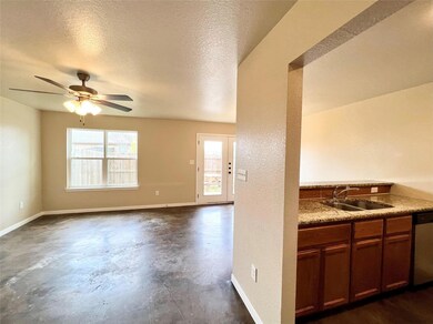 Kitchen with stainless steel dishwasher, concrete
