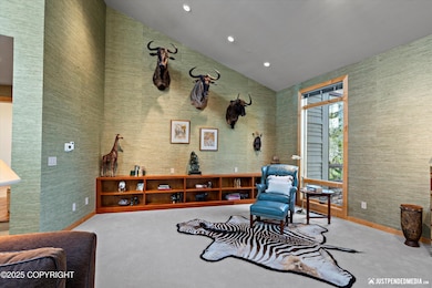 Vaulted ceiling & custom bookcase