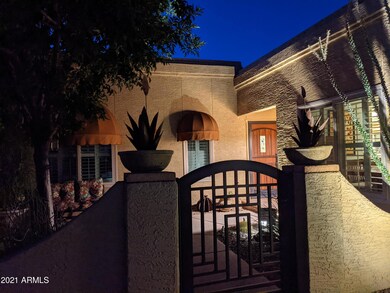 Front entry gate evening view