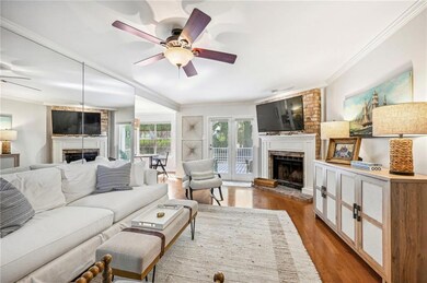 Living Room with wood floors & cozy fireplace