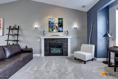Striking wood-faced fireplace