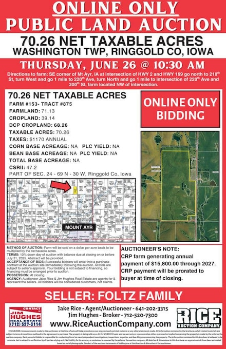 0 Land Auction - 70 26 Net Taxable Acres - Unit 11522351, Mount Ayr, IA 50854