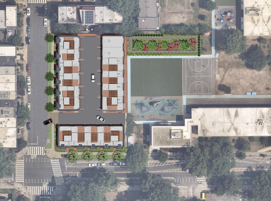 A site plan for the 17 townhouses slated to rise on a currently vacant I Street property. (Knutson)