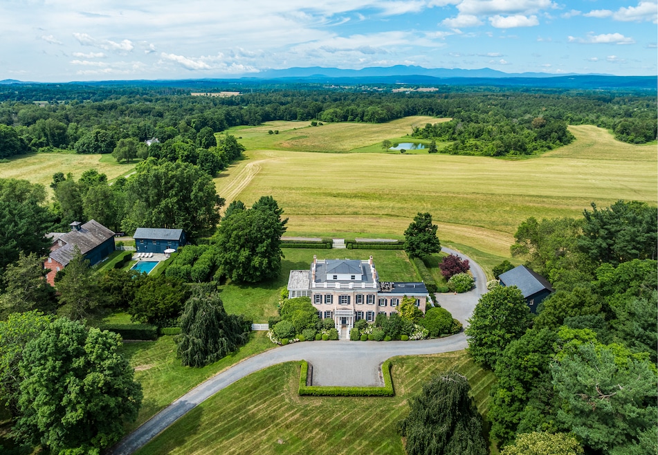 The home at 199 Eichybush in Kinderhook overlooks the Catskills Mountains. (Walker Esner Photography)