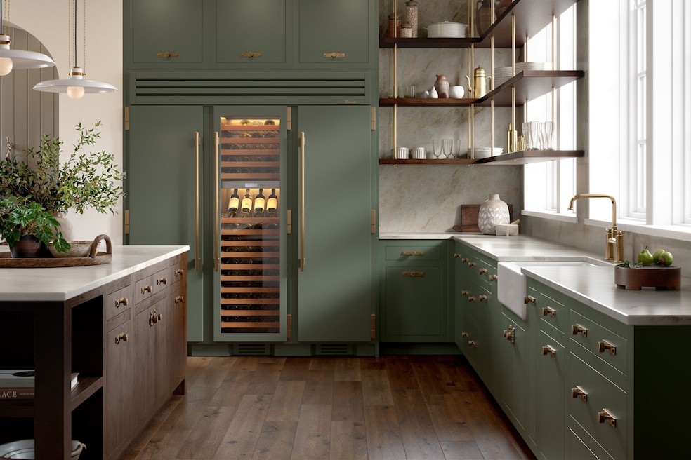 Leafy green appliances in this kitchen are intended to evoke grounding feelings — and thoughts of food. (True Residential)